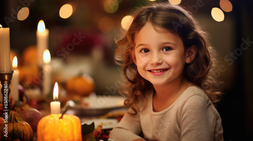 Portrait of a girl during Thanksgiving dinner with her family