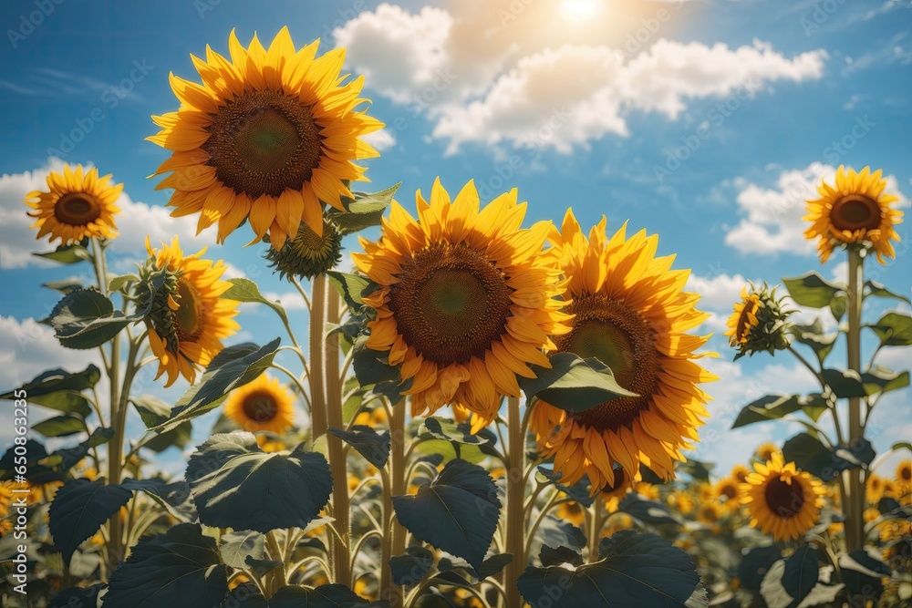 Summer sunflowers background banner Closeup. ai generative