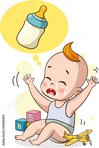 hungry baby crying vector illustration