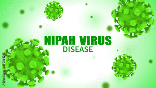 Nipah virus concept. Microscope virus close up, Nipah henipavirus, Hendra virus, newly emerging zoonotic infection with acute respiratory syndrome and severe encephalitis, 3D illustration.