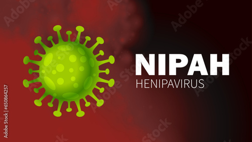 Nipah virus concept. Microscope virus close up, Nipah henipavirus, Hendra virus, newly emerging zoonotic infection with acute respiratory syndrome and severe encephalitis, 3D illustration.
