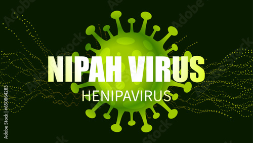 Nipah virus concept. Microscope virus close up, Nipah henipavirus, Hendra virus, newly emerging zoonotic infection with acute respiratory syndrome and severe encephalitis, 3D illustration.