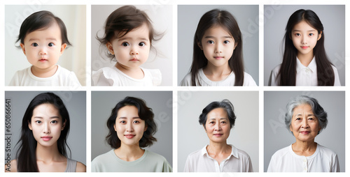 collage of chinese racial female portraits of different ages, made with generative AI