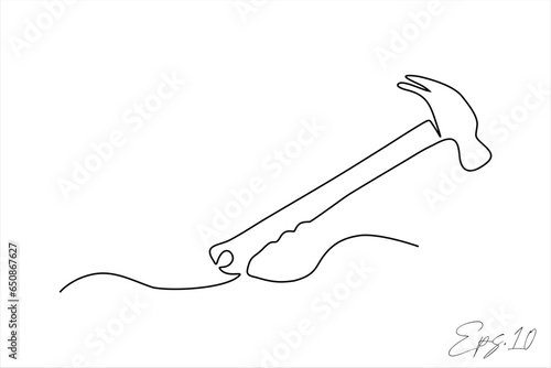 hammer continuous line art vector illustration