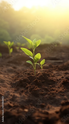 A group of small green plants growing in dirt