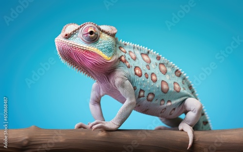 Close up chameleon portrait on isolated green background, generative ai photo