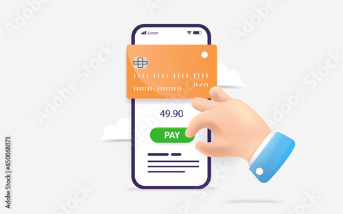 Smartphone pay - Mobile phone with bank app and credit card. Payment and online shopping concept. Vector illustration