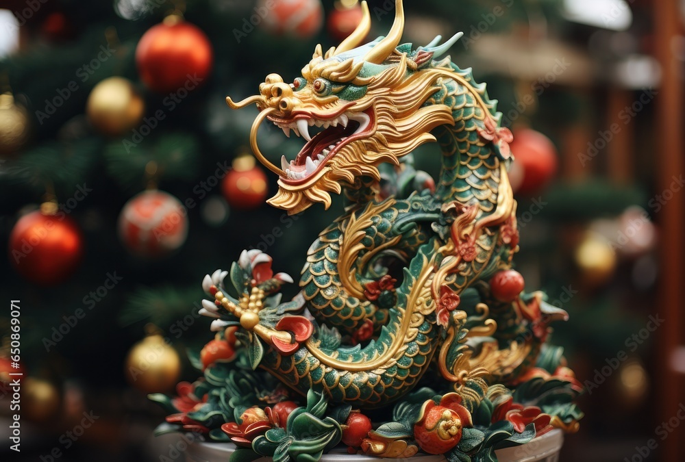 Christmas tree decorated in the style of the year of the dragon