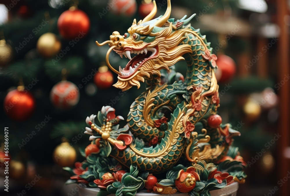 Christmas tree decorated in the style of the year of the dragon Christmas tree decorated in the style of the year of the dragon