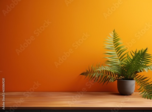 Orange vivid background with fern plant