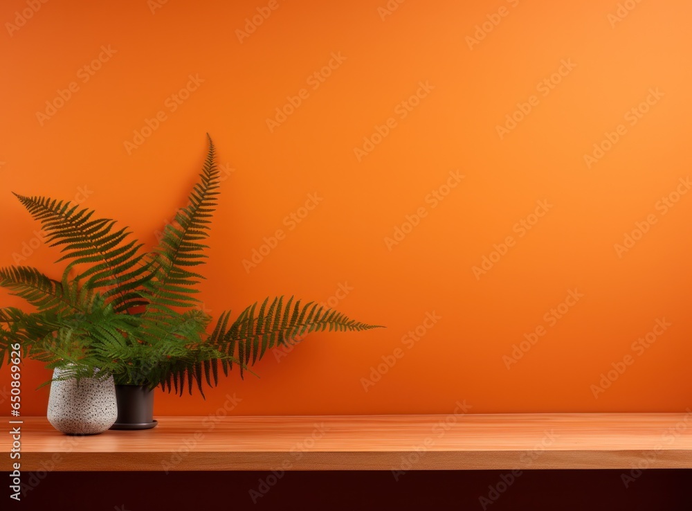 Orange vivid background with fern plant Orange vivid background with fern plant