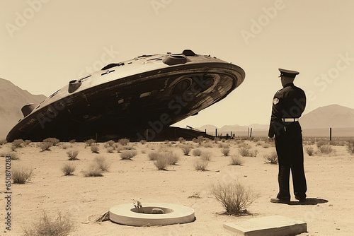 Crashed UFO in New Mexico in the 1950s discovered by a police officer photo
