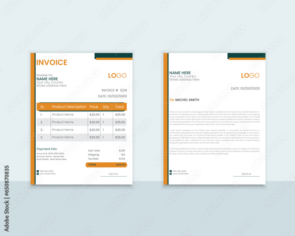Business stationery letterhead and invoice design template Business stationery letterhead and invoice design template