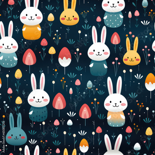 Bunnies cartoon rabbits repeat pattern simple minimalistic