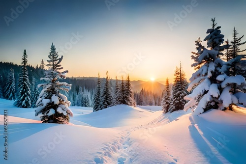 winter sunset in the mountains © sehar