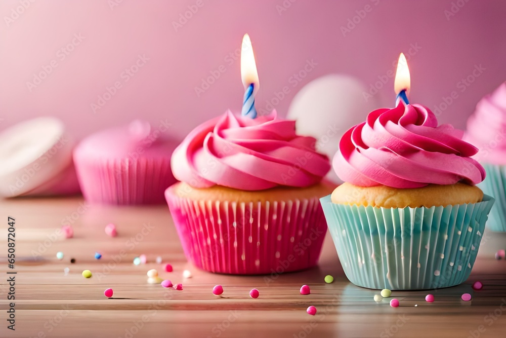 pink cupcake with candle