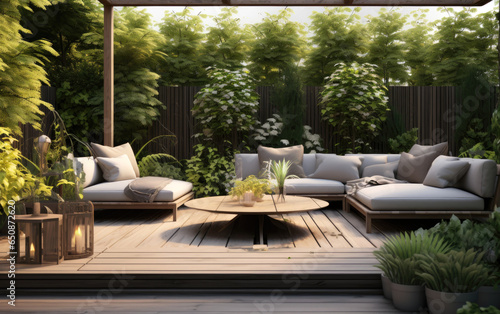Modern house patio area wit...