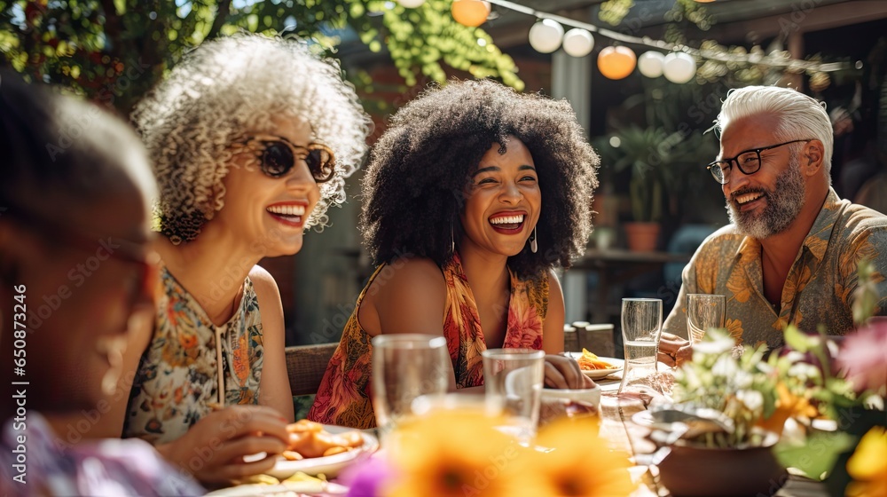 Group of african american women friends in cafe eating and drinking something. Diverse womanhood