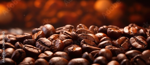 Roasted coffee in soft focus close up