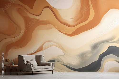 Abstract monitor wallpaper as background inspired by nature, with organic forms and soothing earth tones for a calming ambiance - Generative AI