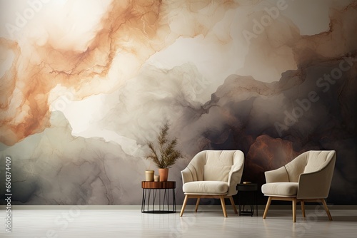 Abstract monitor wallpaper as background inspired by nature, with organic forms and soothing earth tones for a calming ambiance - Generative AI