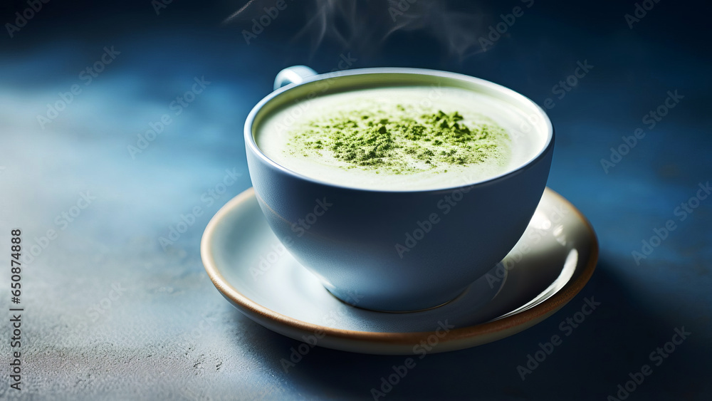 Matcha coffee in a porcelain cup.