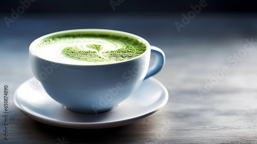 Matcha coffee in a porcelain cup.