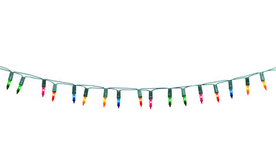 String of Christmas lights isolated on transparent background.
