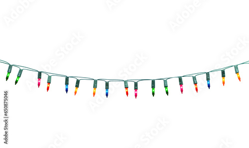 String of Christmas lights isolated on transparent background.