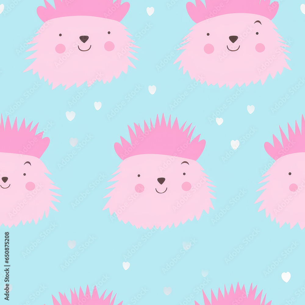 Fototapeta premium Hedgehogs cartoon repeat pattern cute simple minimalistic