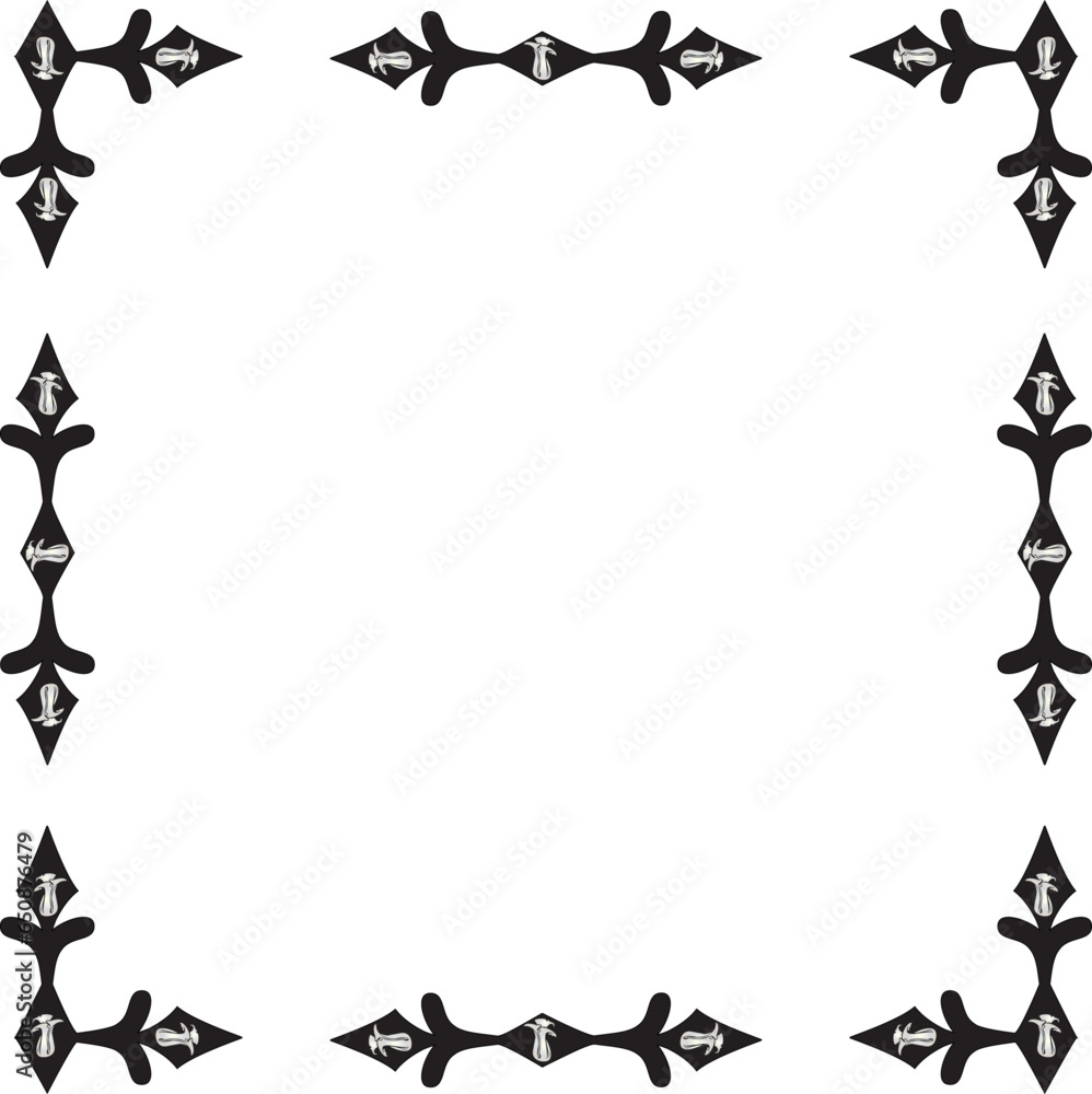 Black and white art deco frame with tulips Black and white art deco frame with tulips