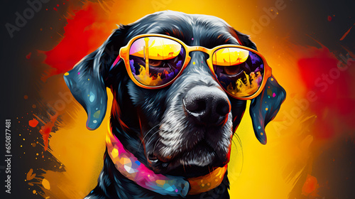 Cool dog with sunglasses on colorful background