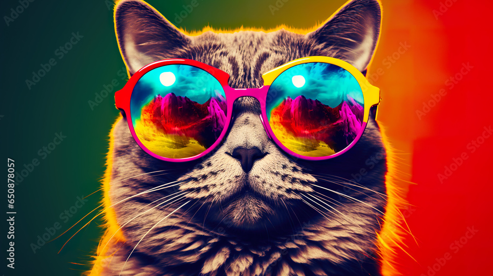 Cool cat with sunglasses on colorful background Cool cat with sunglasses on colorful background