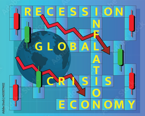 Graphs and slumping stock markets show the global economic crisis in 2023