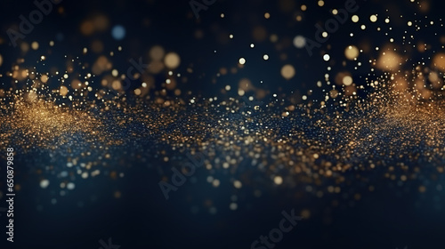 An abstract dark blue and gold particle background, evoking the holiday spirit with Christmas lights on a navy blue canvas and a touch of gold foil texture