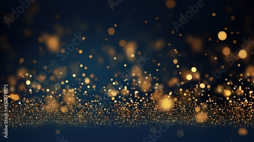 An abstract dark blue and gold particle background, evoking the holiday spirit with Christmas lights on a navy blue canvas and a touch of gold foil texture