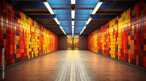 A pedestrian wall inside the metro, symmetric compositions, very colorful, abstract, geometric, organic. Artistic, art, grafism. photo