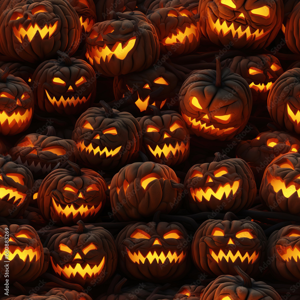 Halloween jack o lantern wallpaper. Repeating pattern. Ai generative Halloween jack o lantern wallpaper. Repeating pattern. Ai generative