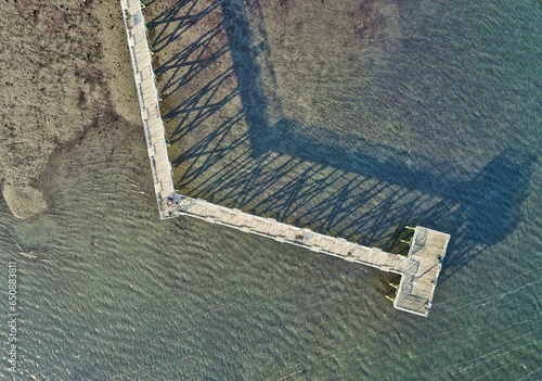 Aerial shot of Calf Pasture Beach in Norwalk, Connecticut on the Long Island Sound. photo
