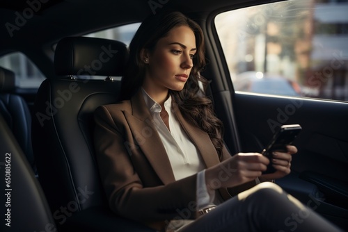 serious businesswoman using her mobile phone in her car © Jorge Ferreiro