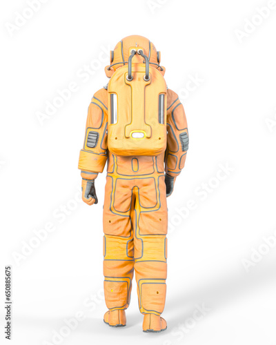 astronaut is standing up on rear view