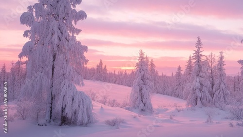 A pristine untouched snow-scape with a soft pine trees © PhotoFusionist 