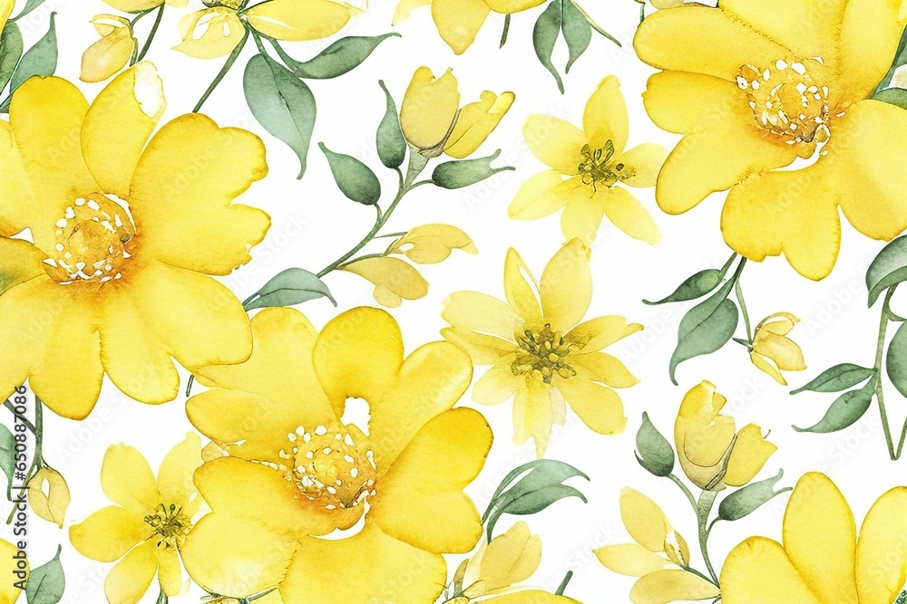 a floral pattern in yellows and green on a white background