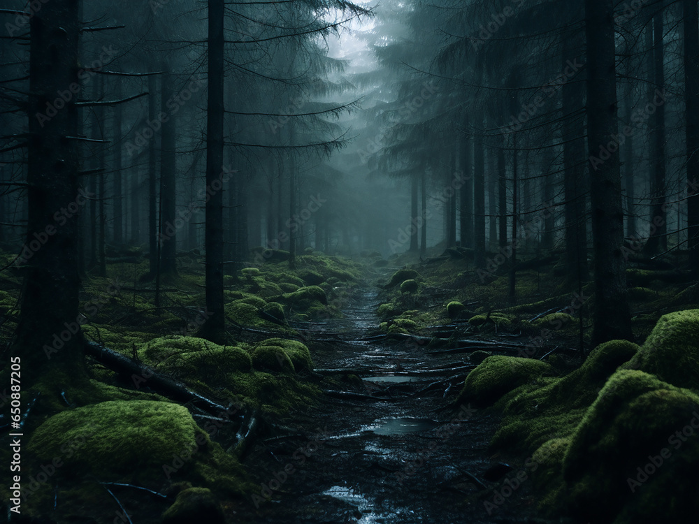 Fototapeta premium An artful representation of the spooky forest. AI Generation.