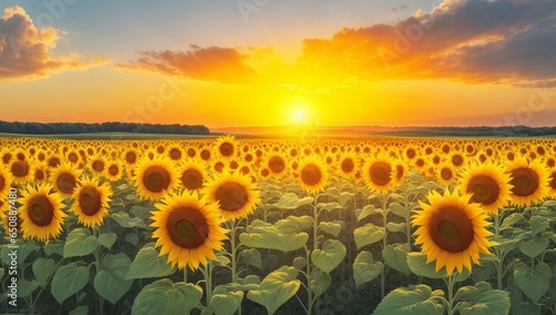 sunflower field at sunset with peaceful sky