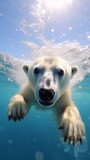 A polar bear gracefully swimming in the icy waters