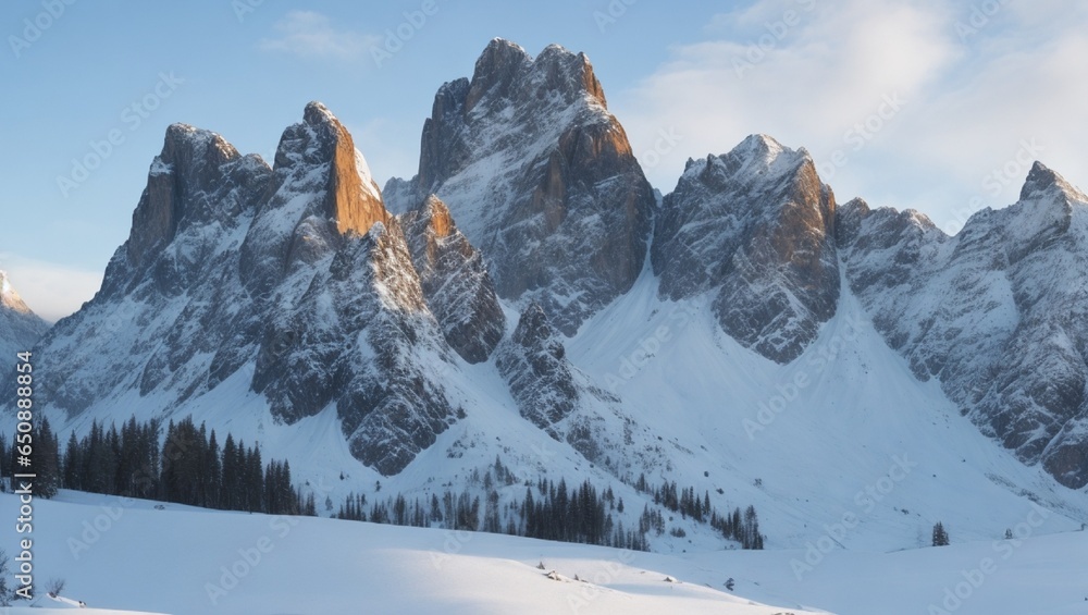 Rugged peaks blanketed in a fresh coat of snow