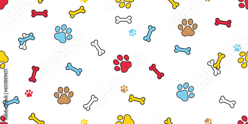 Fototapeta dog paw seamless pattern footprint french bulldog bone cartoon puppy vector pet
