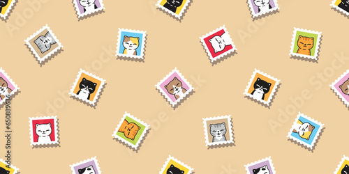 cat seamless pattern kitten stamp post mail neko vector cartoon character pet gift wrapping paper tile background repeat wallpaper
