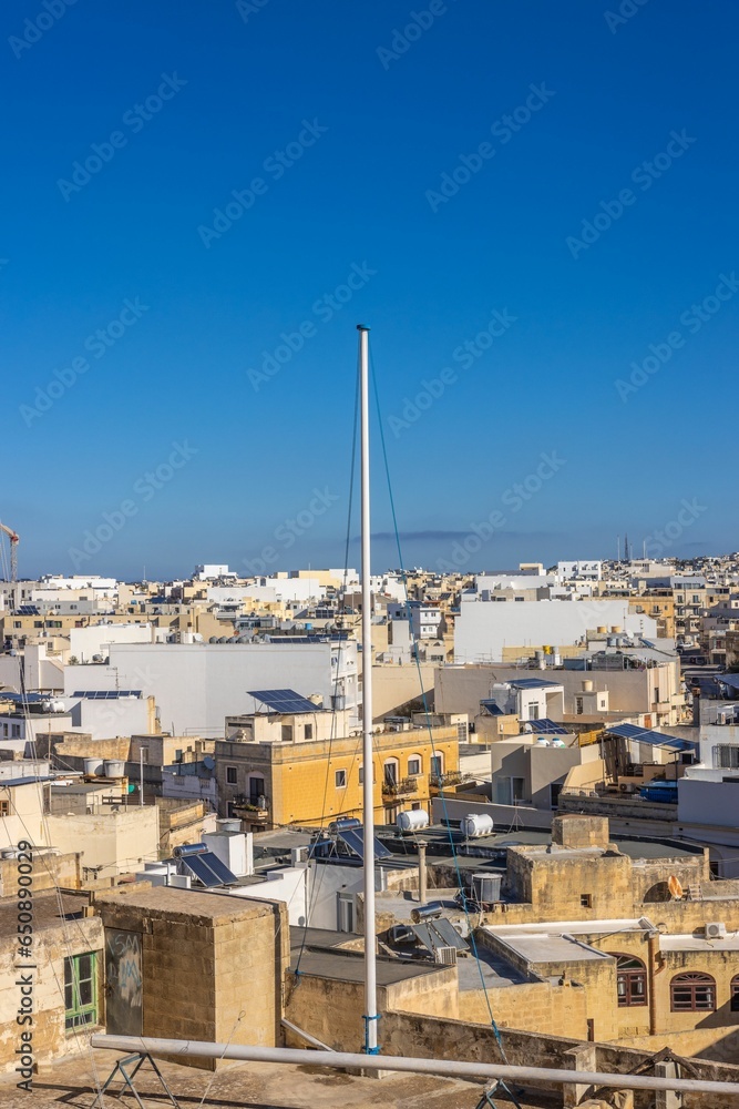 Scenic view from the rooftop of a vintage building in Mosta town, Malta